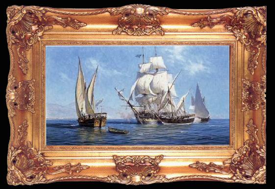 framed  unknow artist Seascape, boats, ships and warships. 99, Ta009